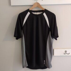 Reebok Mens Med Sports Top Blk Gry Logo Athlete Pickleball Tennis Running Sports